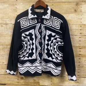 Vintage button up cardigan appliquéd sweater by New Direction size small navy